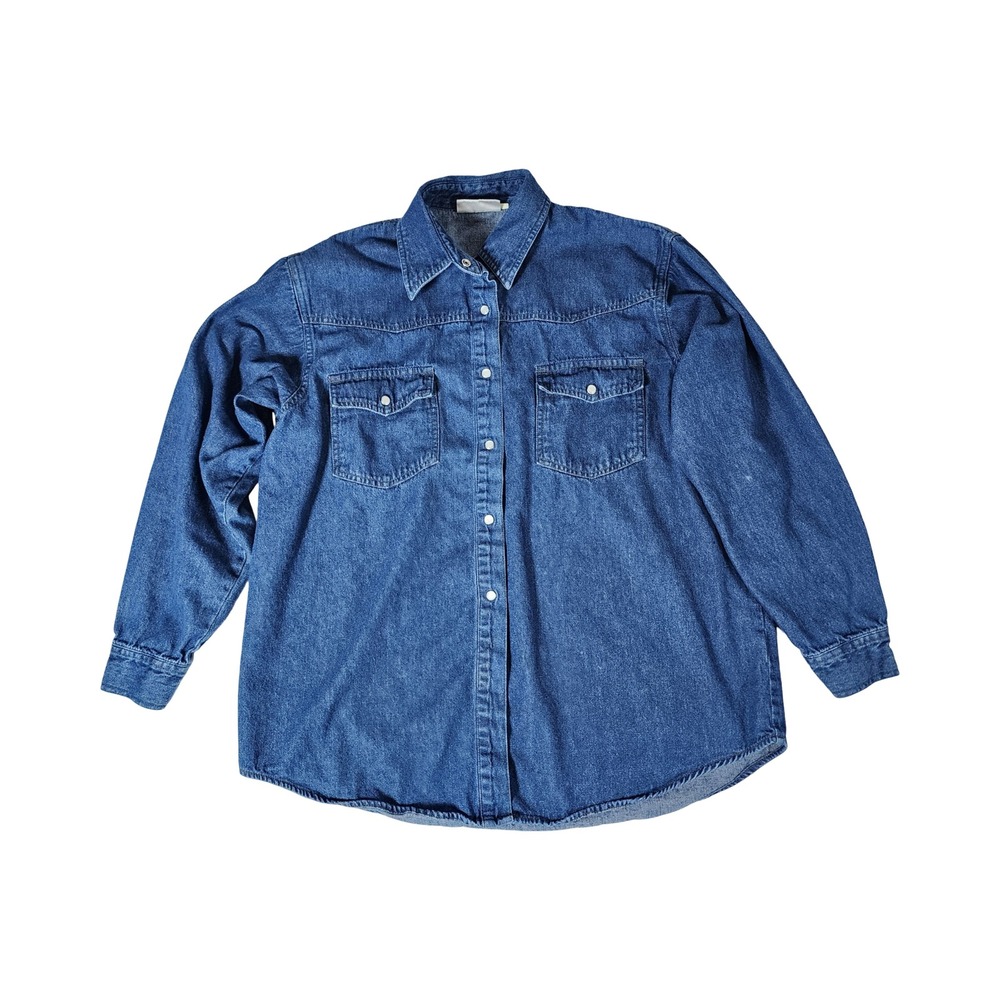 Blue Star Vintage Denim Button Down Shirt Medium Wash Cotton Western Womens 12